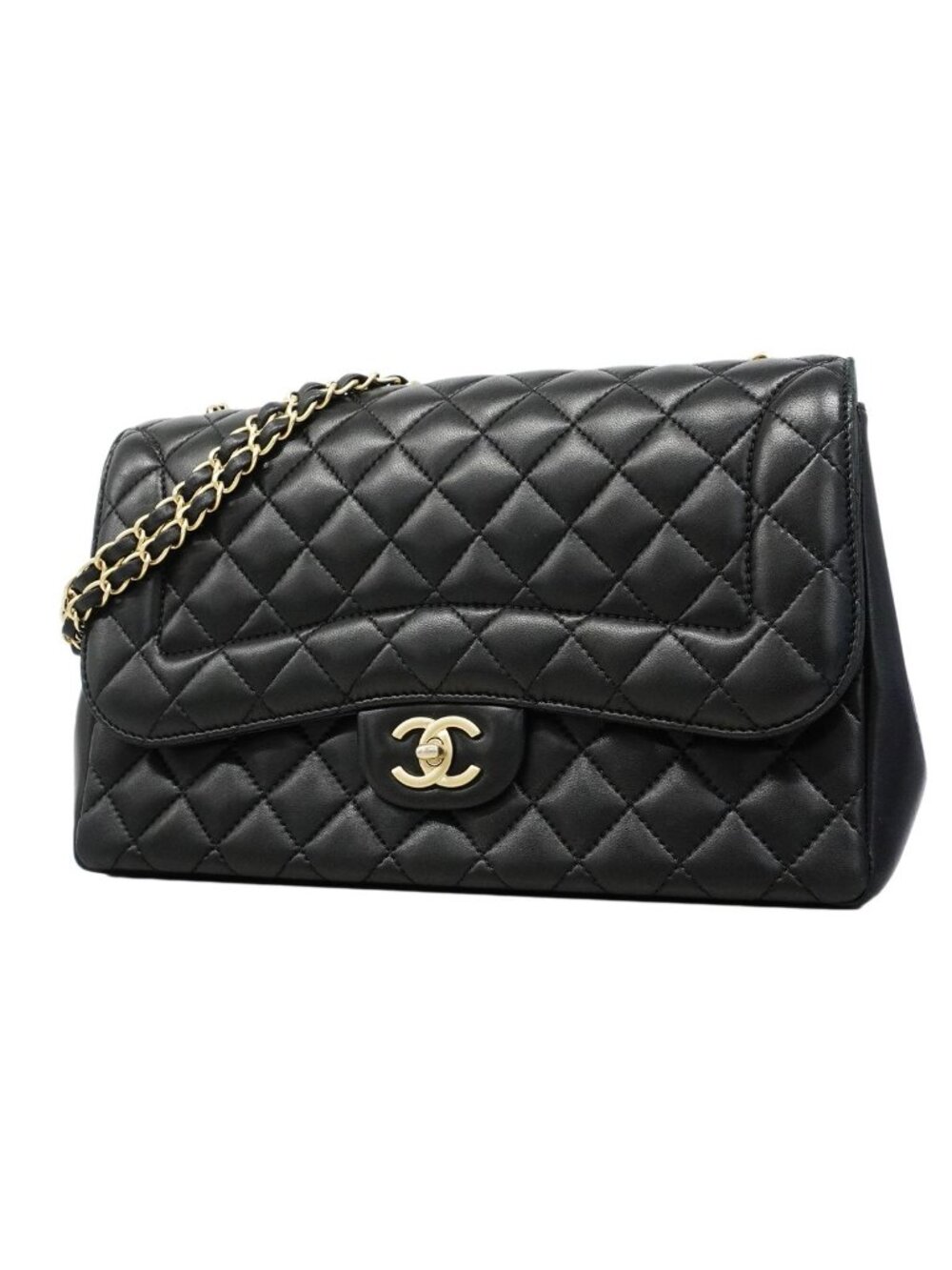 Chanel Shoulder Bag Maxi Quilted Lambskin Black Champagne Gold
